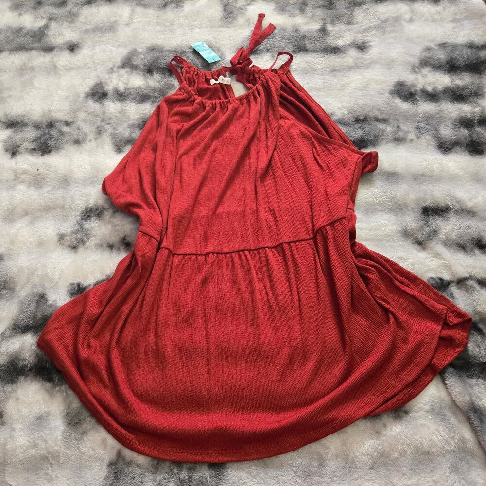 Maurices Red Orange Rust Halter Neck Tiered Top 2XL NWT Flowy Sleeveless